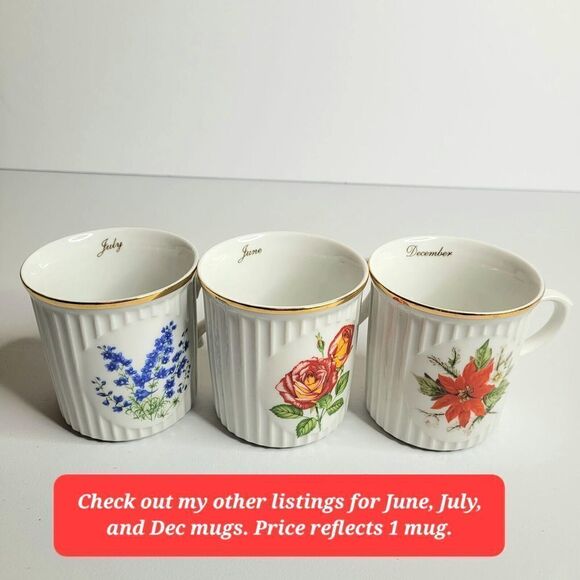 Original Czechoslovakia Crown D DECEMBER Flower of The Month POINSETTIA Mug Cup - Picture 5 of 8